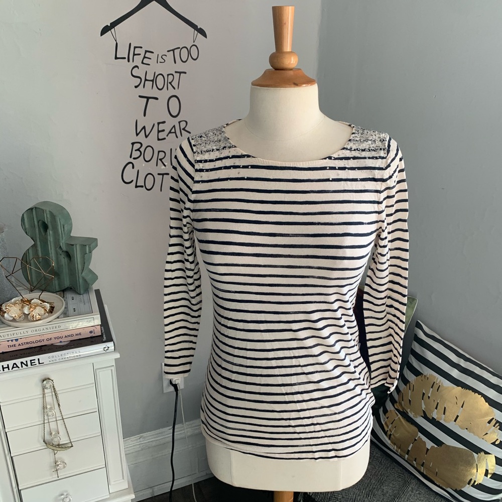 J crew striped top with sequins size small